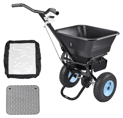 Immagine prodotto di Spandiconcime SucceBuy con capacità di 45 kg, spandiconcime, larghezza di spargimento 0–3 m, spandiconcime a centrifuga con pneumatici da 33 cm, spandisemi con tramoggia, ideale per la semina e la concimazione