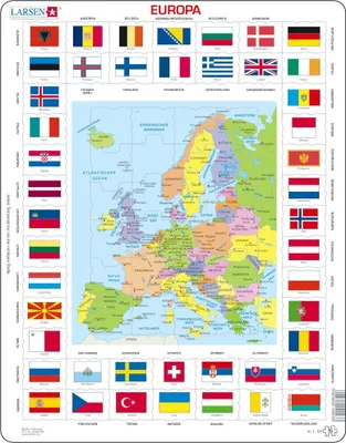 Produktbild von Larsen KL1 Flaggen und politische Karte Europas, Deutsch Ausgabe, Rahmenpuzzle mit 70 Teilen