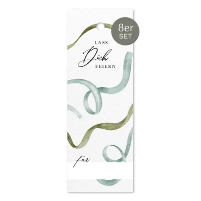 Produktbild von Geschenkanhänger "Lass Dich feiern" mit Aquarellmotiv Geschenkbänder & Namenszeile | ideal für Glückwünsche Geburtstageschenke Flaschenverpackung