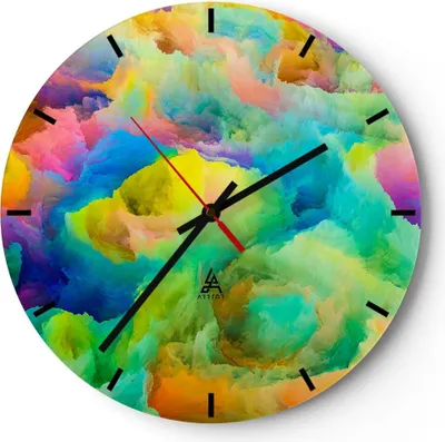 Produktbild von Wanduhr - Rund - Glasuhr - Abstraktion modern - 30x30cm - Schleichendes Uhrwerk - Lautlos - zum Aufhängen bereit - Dekoration Modern - Wanddekoration aus Glas - C3AR30x30-4055