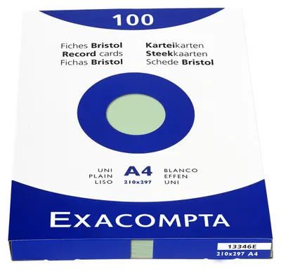 Image de Exacompta Étui de 100 fiches bristol uni non perforé 210x297mm Vert 13346E