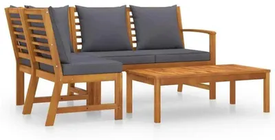 Image de Ensemble de mobilier de jardin pour salon, 4 pièces - Ensemble de sièges pour terrasse - Bois d'acacia massif - Avec coussins - 114,5 x 60,5 x 81 cm - Marron