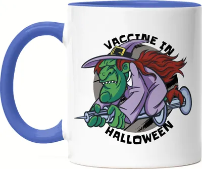 Produktbild von Vaccine In Halloween Tasse Blau Hexenbesen Monster Hexer Spooky Corona Virus Geschenk   Lockdown