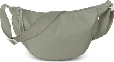 A studio shot of a gray-green Bench crossbody bag.
