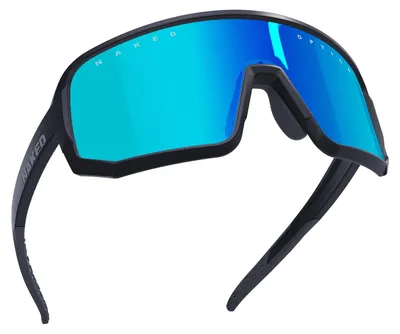 Produktbild von NAKED Optics VOLT Sportbrille Herren, Fahrradbrille Damen, Sport Sonnenbrille mit UV400 Schutz, Schnelle Brille, Rennrad Radbrille, Laufbrille, wechselbare Gläser (Schwarz (Blaues Glas) - Schwarz)