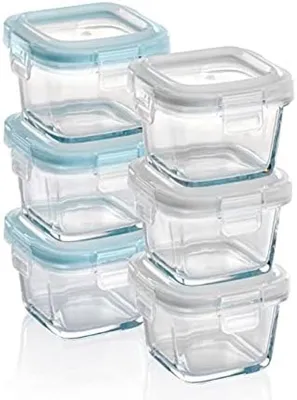 Produktbild von PolkaHome® Gläserne Vorratsbehälter-Set – 6 Stück – 160 ml pro Behälter – Eckige Auflaufformen mit luftdichten Deckeln