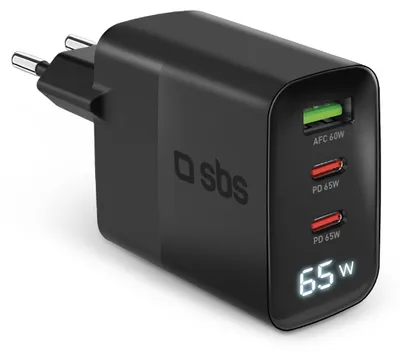 Image de SBS  Chargeur 65W LCD avec 2 USB‑C PD + USB‑A AFC