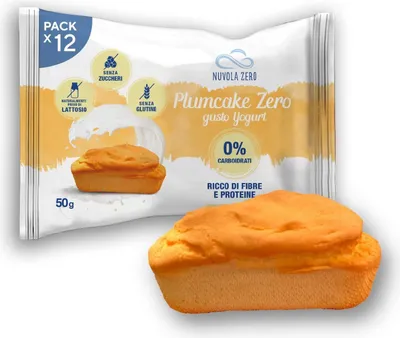 Produktbild von Nuvola Zero – Plumcake Zero mit Joghurtgeschmack ohne Kohlenhydrate, laktosefreier, zuckerfreier, glutenfreier Snack, reich an Ballaststoffen, Packung mit 12 Stück, hergestellt in Italien