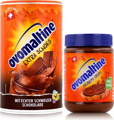 Produktbild von Ovomaltine Malzhaltiges Getränkepulver Extra Schoko 500g & Crunchy Cream 380g