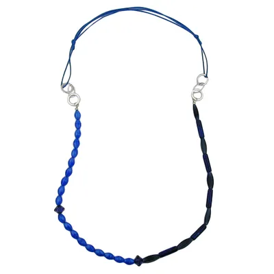 Produktbild von Kette Kunststoffperlen blau Metallringe rhodiniert Kordel blau 90cm blau 90 cm