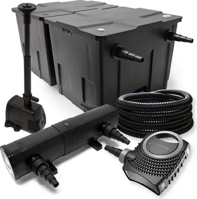 Produktbild von Wiltec Komplettset: CBF-350B Teichfilter bis 60000 L Teichfilteranlage, NEO10000 Teichpumpe 10000l/h 80W, CUV-224 Teichklärer 24W, 25m Teichschlauch 25 mm, HJ-943 Springbrunnen 800l/h 16W