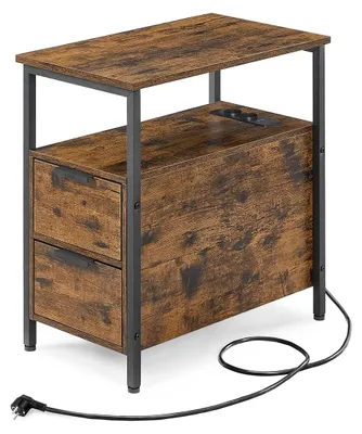Obrázok produktu pre Príkonový stolík s zásuvkovou lištou - 2 zásuvky - 60 x 35 x 61 cm - Vintage, hnedá a čierna farba