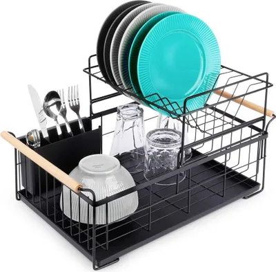 Obrázek produktu pro Vilde | Odkapávač na nádobí - černý - 48 x 29 x 28,5 cm - dvoupatrový - organizace kuchyně