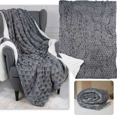 Obrázek produktu pro Šedý přehoz/deka z mikroplyše, měkká plyšová deka, sherpa 220-230 g/m 150x200 cm