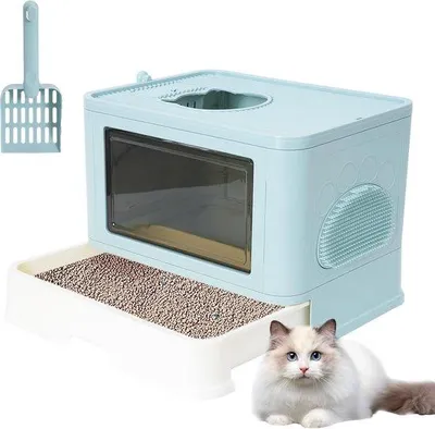 Produktbild von Famanu Katzenbox Zusammenklappbar - Einfache Reinigung - Große Kapazität - Blau