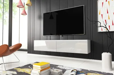 Produktbild von TV-Lowboard DONNA TV-Schrank Weiss glanz/Weiss farbe 140 cm stehend oder hängend
