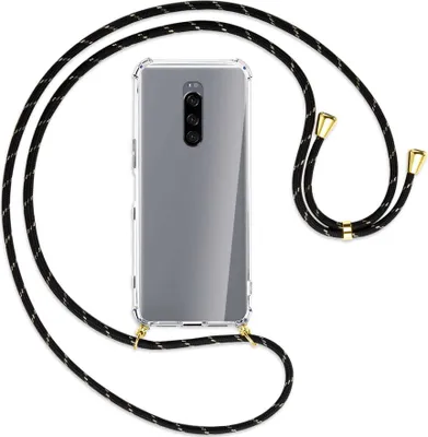 Produktbild von Handykette Backcover-Schutzhülle mit Band (Metall goldfarben) für Sony Xperia 1 - schwarz/gold