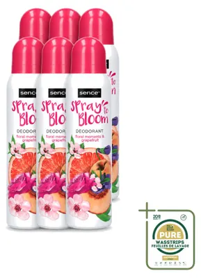 Image de 6 déodorants Sence, parfum floral et pamplemousse - Frais et fruité - 150 ml - Pack économique - 6 pièces