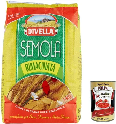 Produktbild von 12x Divella Semola Di Grano Duro Rimacinata Hartweizengries 1kg + Italian Gourmet polpa 400g