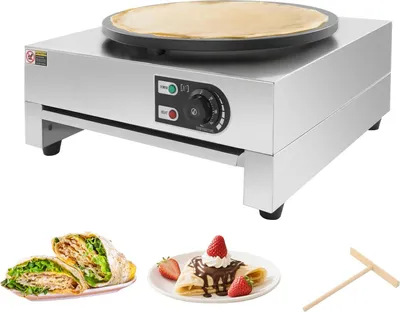 Produktbild von Elektrischer Crêpe Maker - Crêpeplatte - 3 kW 220 V - Antihaft - Herausnehmbare Resteschublade - Holzspatel - Weiß