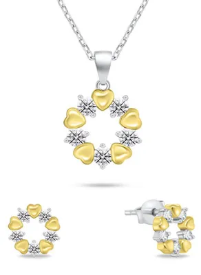 Produktbild von Zartes Bicolor-Schmuckset mit Zirkonen SET239WY (Ohrringe, Halskette)