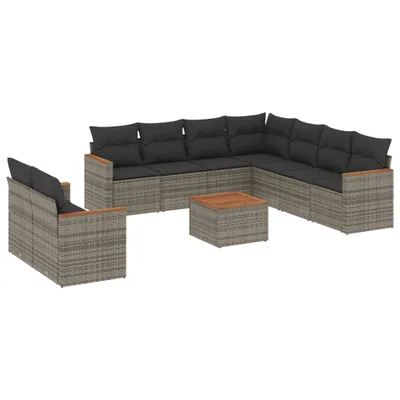 Produktbild von vidaXL 10-tlg. Garten-Sofagarnitur mit Kissen Grau Poly Rattan