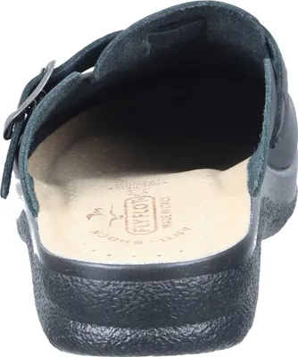 Produktbild von Fly Flot Damen Clog aus Leder mit Schnalle und Keilabsatz auftrittsdämpfend, Größe:37 EU, Farbe:Schwarz