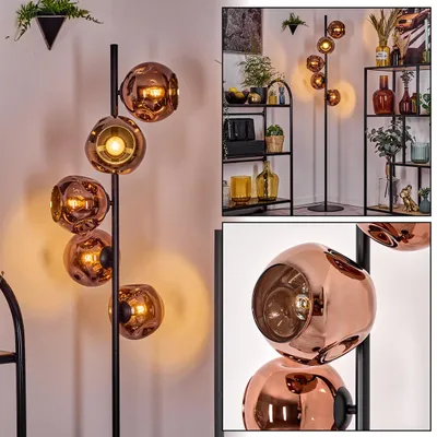 Produktbild von Villamare Stehlampe aus Metall/Glas in Schwarz/Kupfer, Retro/Vintage-Design