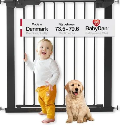 Produktbild von Sicherheitsgatter Druckbefestigung Schwarz - Für Babys und Haustiere - 73,5 bis 79,6 cm