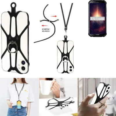 Produktbild von K-S-Trade 3in1 Handykette Handyband Handykordel Halsband Smartphone-Ring Handy-Ring kompatibel mit Doogee S40 Pro Fingerhalterung Handyring