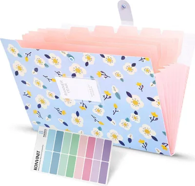 Image de KONVINIT Fardes à compartiments A4 8 poches Floral Imprimé Porte-documents Bleu