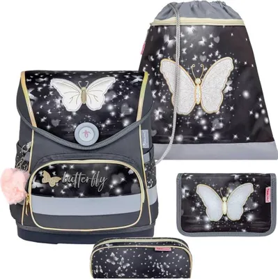 Produktbild von Belmil Compact ergonomisches Schulranzen-Set 4-teilig "Amazing Butterfly" mit Brustgurt, Magnetverschluss
