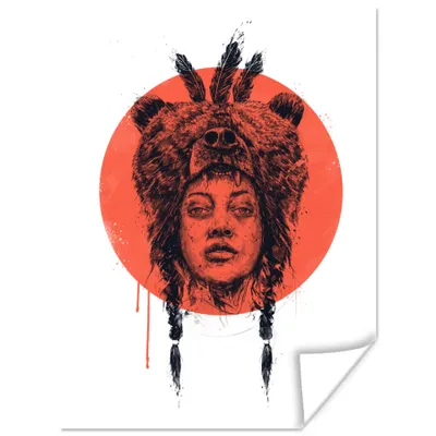 Produktbild von MuchoWow® Poster Indianer - Bär - Federn - Rot 90x120 cm - Wohnzimmer