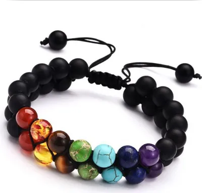 Produktbild von Armband Set Zweireihiges Chakra Armband Damen Herren, Edelstein Armband, J0364, Schwarz