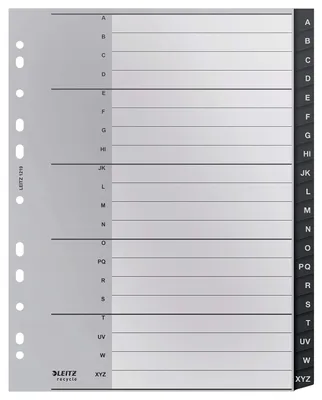 Zdjęcie produktu dla Leitz 12190000, Zakładka z alfabetem, Polipropylen (PP), Czarny, A4 Maxi, 160 g/m², 90%