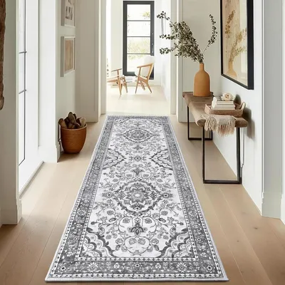 Productafbeelding van Läufer, 80 x 200 cm, grijs, antislip, wasbaar, retro-stijl, zacht