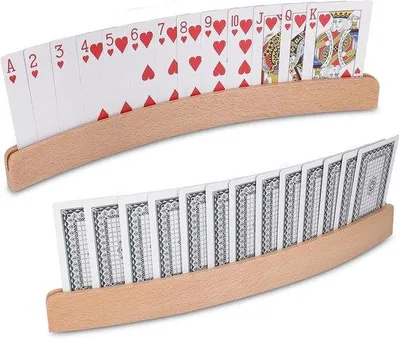 Produktbild von 2 Holz-Spielkartenhalter, 33 cm, Spielkartenhalter, Spielkarten, kinderfreundlich, seniorengeeignet, gehandicaptenfreundlich, handsfree
