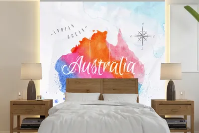 Produktbild von MuchoWow® Fototapete für Wohnzimmer oder Schlafzimmer Wandtapete Vinyl Motivtapete Ölgemälde - Weltkarte - Australien - 240x240 cm - Schlafzimmer-Tapete