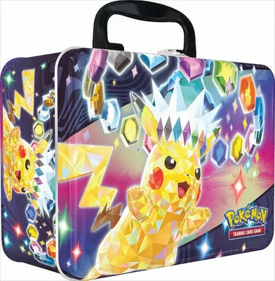 A Pokémon trading card game collectible tin featuring Pikachu.