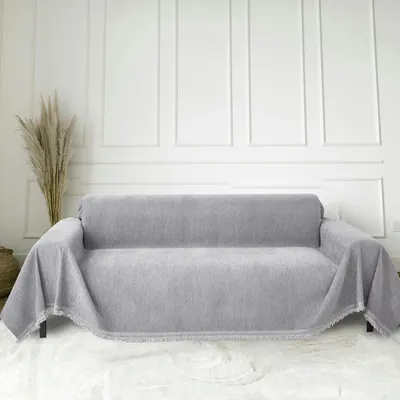 Produktbild von Chenille Sofabezug 180 x 340 cm Hellgrau