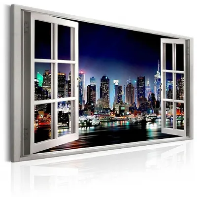 Produktbild von 120 x 80 cm Bild auf Leinwand Fenster Blick New York 5003-SCT deutsche Marke und Lager - Die Bilder/das Wandbild/der Kunstdruck ist fertig gerahmt.