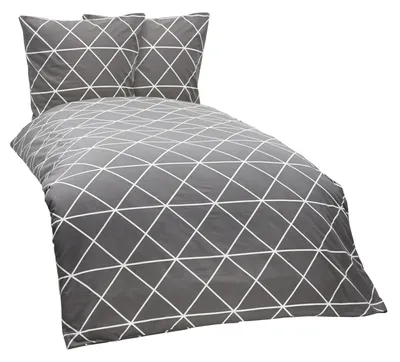 Produktbild von Bettwäsche 200x200 cm Karo Triangel anthrazit grau Renforce Baumwolle