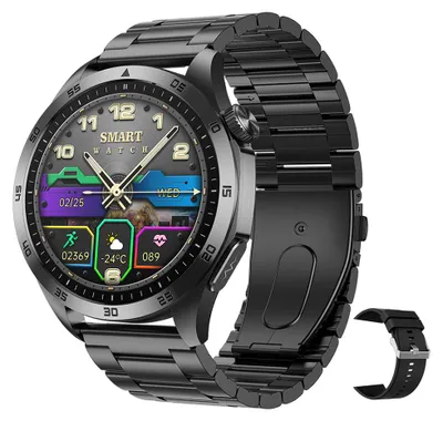 Produktbild von ET485 Smartwatch, 1,43-Zoll-HD-Bildschirm, Gesundheitsüberwachung, IP68 wasserdicht, BT5.2, mehrere Sportmodi, Stahlarmband + Silikonarmband, Schwarz