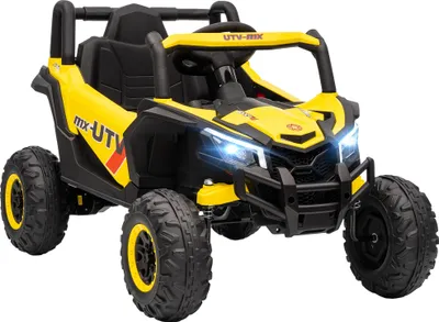 Image de AIYAPLAY Voiture électrique enfants UTV 12 V, buggy électrique enfants avec télécommande 2,4G, démarrage lent, système de suspension, lumières, musique, port USB, pour garçons et filles 3-5 ans, jaune
