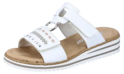 Produktbild von Rieker Damen Pantolette mit T-Riemen und kleinem Keilabsatz V0636, Größe:42 EU, Farbe:Weiß