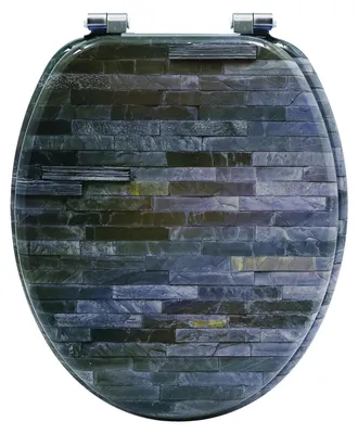 Produktbild von sanicomfort WC Sitz Bricks, MDF Holzkern, ohne Absenkautomatik, Toilettensitz mit Klodecken, Klobrille und Deckel, verchromte Metallscharniere, einfache Montage