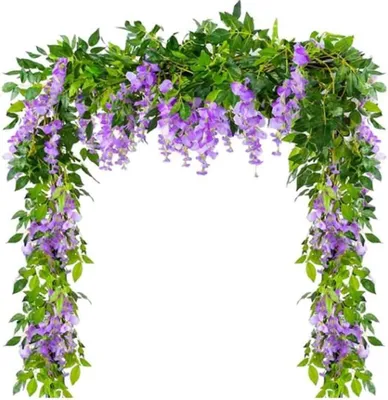 Produktbild von Künstlicher Glyzinien-Girlande, Ranken-Imitationskranz aus Rattan, Hängegirlande für Haus, Garten, Zeremonie, Hochzeit, Bogen, Blumendekoration