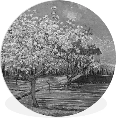 Produktbild von MuchoWow® Rundes Wandbild - Runde Bilder Mandelblüte - Vincent van Gogh - Schwarz - Weiß Ø 30 cm Kreis Wanddekoration Kunststoff - Wandkreis - Wandschmuck - Schlafzimmer - Bilder - Der Kreis - Kunst für die Wohnung - Plastik - Kunstdruck - Wandbild