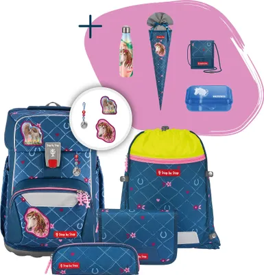 Produktbild von Step by Step Schulranzen-Set GIANT „Horse Lima“, 9-teilig, blau