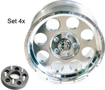Obrázek produktu pro 4x sada leštěných hliníkových ráfků DuraTrail 9x18 ET -16 bez Jeep Wrangler YJ TJ